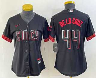 Women%27s Cincinnati Reds #44 Elly De La Cruz Black 2023 City Connect Cool Base Stitched Baseball Jersey1